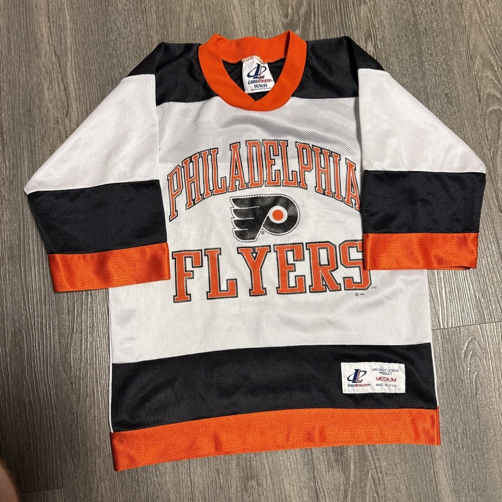 Vintage 90s Logo Athletic NHL Philadelphia Flyers White Hockey‎ Jersey Youth M